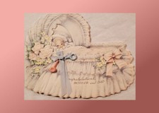 Vintage Baby Greeting Card Birth Announcement 1940 Bassinet DieCut 3D Upcycle