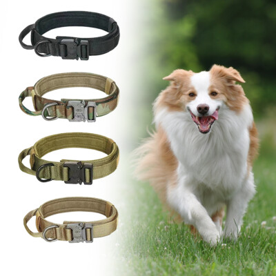 Heavy Duty Adjustable Tactical Military K9 Dog Collar Metal Buckle with  Handle