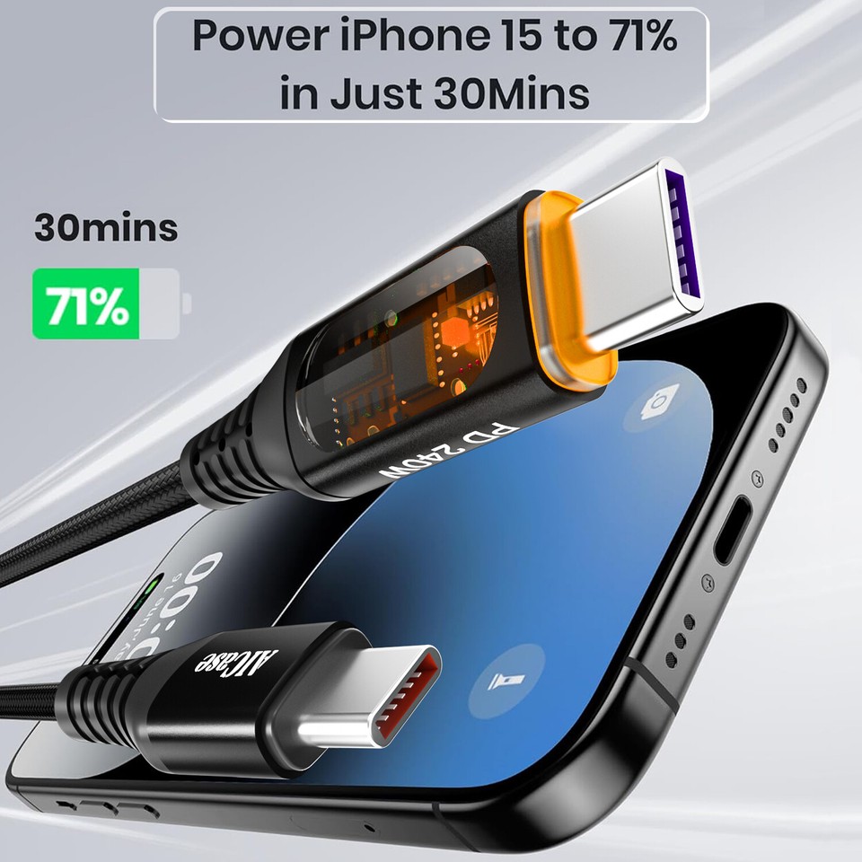 JSAUX Type C to Type C Cable for Fast Charging with 240W E-Mark Chip & Nylon Braid | 10FT