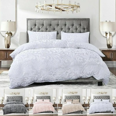 SAMINA TRADERS LTD 3PCs Teddy Fleece Duvet Cover Soft Quilt Cover Bedding Set With Pillow Case