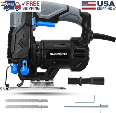 4.8-Amp 3/4 Inch Jig Saw with Orbital Function & 2 Wood Cutting Blades HAJS048