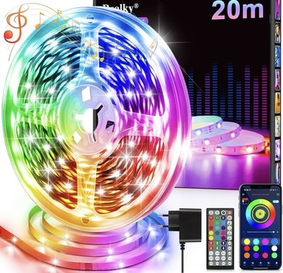 KSIPZE Led Strip 20m RGB LED Streifen mit Fernbedienung Bluetooth Musik Sync