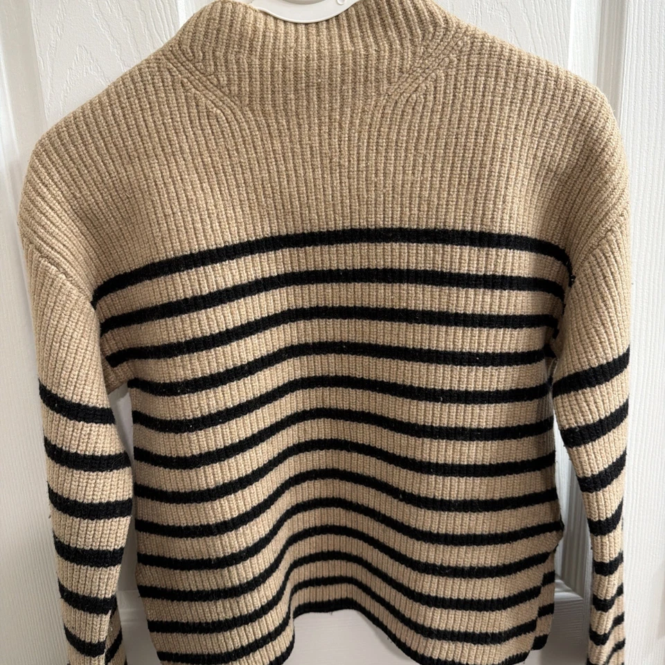 Suéter Rails Claudia Lana Cachemira Camel Ébano Rayas Embudo Cuello Sin Mock M Preppy Foto 4 de 4