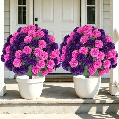 Artificial Mum Topiary Ball: 33'' Fake Chrysanthemum Flower with Spike Set of ...