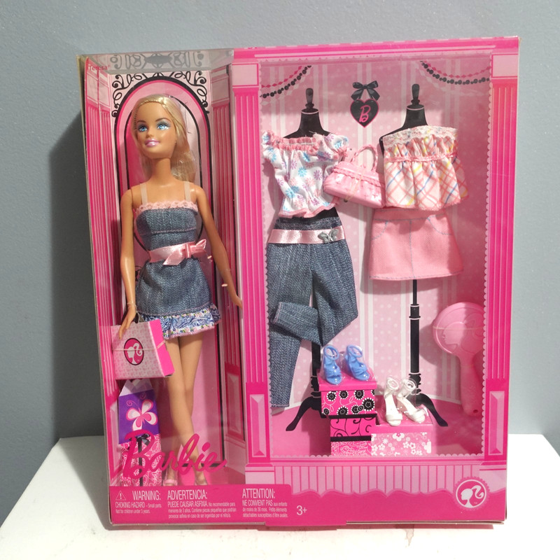 Mattel Barbie Pink Fashion Doll Denim Dress With Extra Outfits P1709