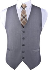 Men's Slim Fit V-Neck Suit Vest Formal Business Waistcoat Solid Color Adjustable