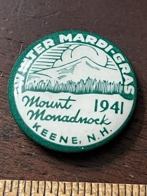 Winter Mardi-Gras, Mount Monadnock NH 1941,Pinback Button, Backing Paper,1.25 in