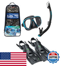 Tusa Sport Adult Powerview Mask Dry Snorkel And Fins Travel Set Medium