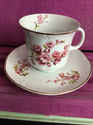 Vitage ARPO Curtea de Arges Porcelain Pink Rose Blossom,gold trim , made Romania