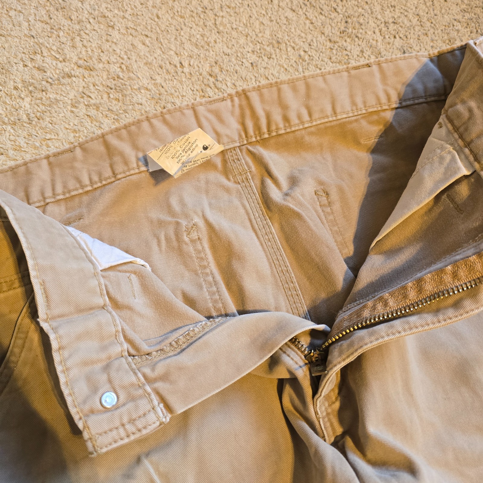 Men's Carhartt B324 DKH Carpenter Relaxed Fit Trousers Size W34 L32 Beige Canvas image 8