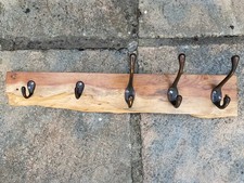 Handmade Yew Coat Rack With 3 Double Vintage Hooks & 2 Single Hooks 25” Long