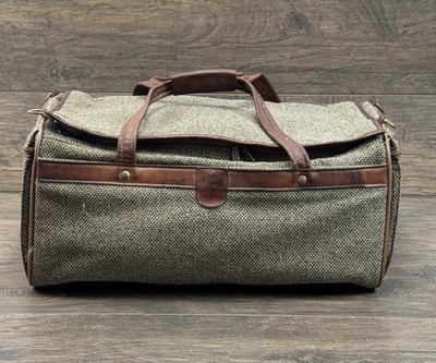 Vintage Hartmann Duffle Bag Tweed Leather Trim Weekender Travel No Strap- READ