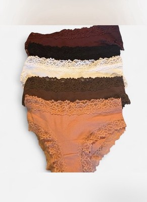 Bundle of 5 Pretty Lace-Trim Bikini Panties Size S   Arrives vacuum sealed pkg