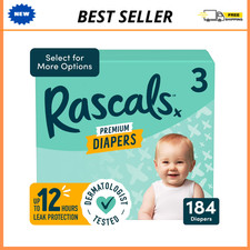 Rascals Premium Baby Diapers, Size 3, 184 Ct, Soft  Leak Protection, Multicolor