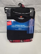 Hanes Mens Thermal Pajama Set Top Plaid Pants 2pc Sleepwear Size Small NWT N