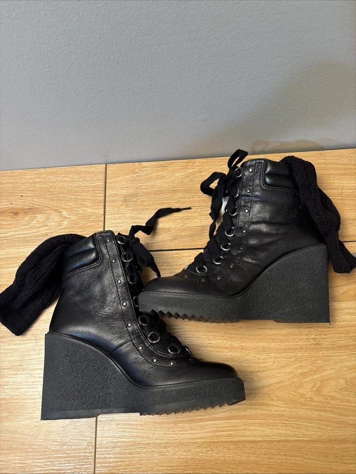 NUEVOS BOTINES ZARA MUJER CON CORDONES CUERO TACHONADO CUÑA TALLA 7 1/2 EUR 38 Foto 4 de 4