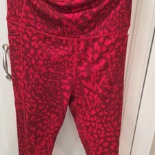 Nicole Miller Red Animal Print Sports Workout Leggings pockets Yoga runner LG