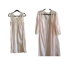 Barbizon Size Large Blush Pink Floral Sleeveless Nightgown Robe Set Negligee Vtg