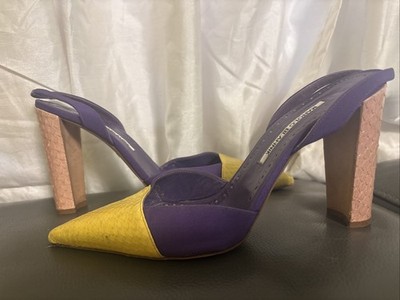 STUNNING Manolo Blahnik Satin& Snakeskin Slingback Block Heels EU 40/US 9.5