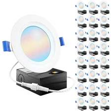 Sunco 24 Pack 4 Inch LED Recessed Light, Ceiling Canless Recessed Lights, Baf...