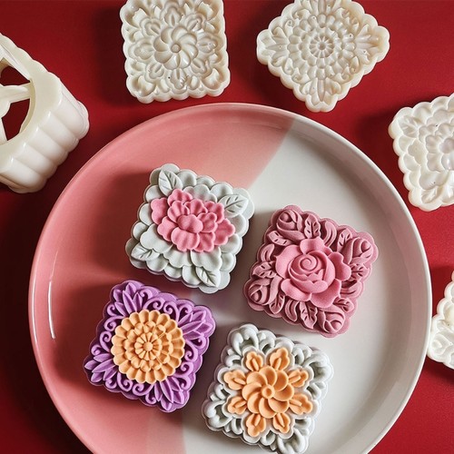 Flower Shape Mooncake Mold Set 180g Mid-Autumn Festival DIY Hand Pressure Mold - Picture 4 of 8