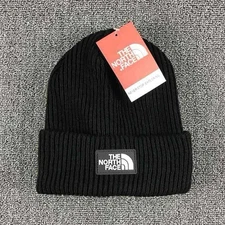 North Face Black Knit Ribbed Beanie Cap Cuffed Adult Thick Warm FREE SHIP