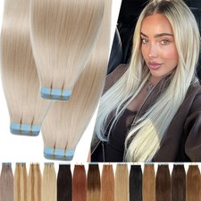 Tape in Skin Weft 100 Remy Human Hair Extensions Russian Blonde Full Head 150G
