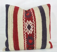 Decorative Turkish White Purple Kilim Pillow Cover 20x20 Red Kilim Throw Cushion
