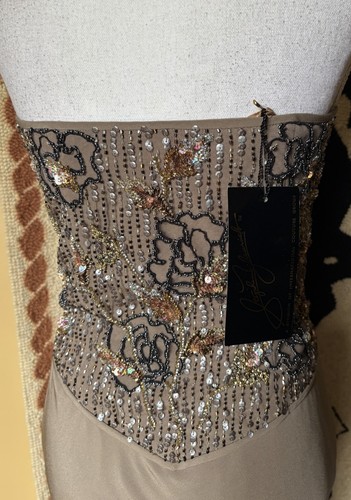 VTG NWT STEPHEN YEARICK SILK Evening Gown & Jacket in TAUPE - Gold Onyx Beads 6 - Picture 11 of 14