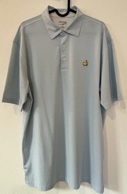Masters Tech Golf Polo Shirt Mens Large Light Blue Micro Stripe Augusta National