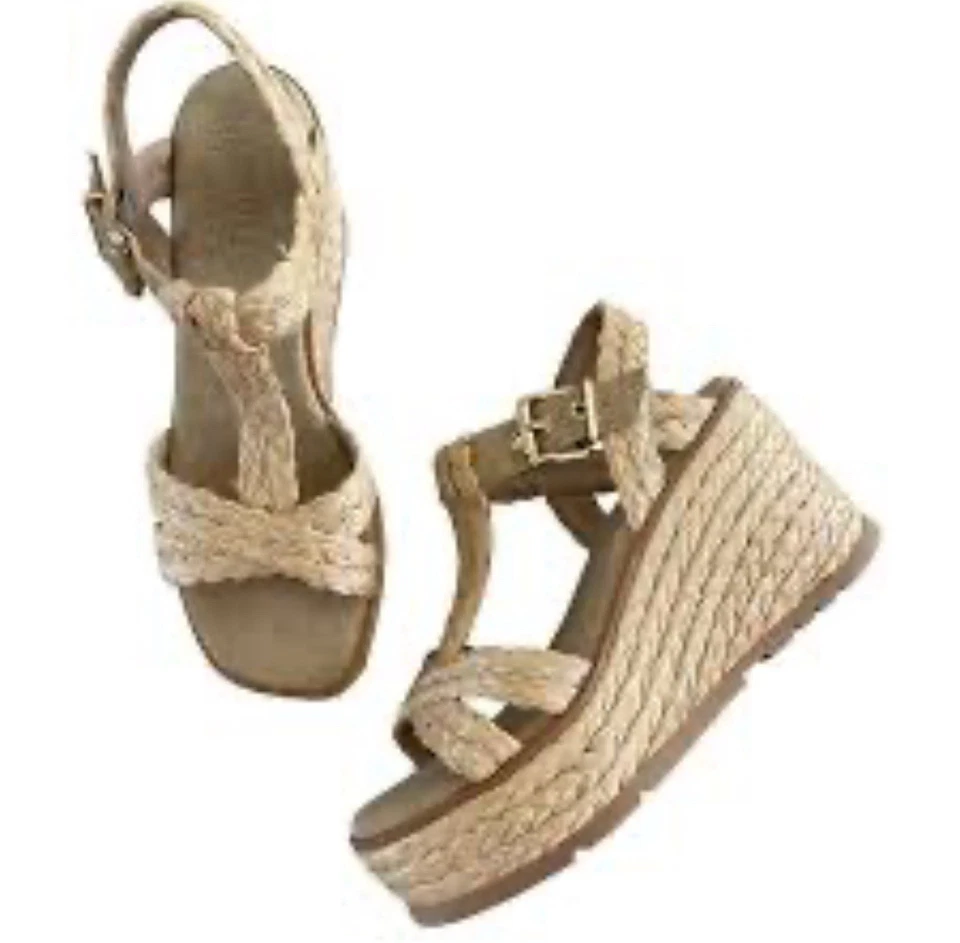 Sandálias anabela trançadas Schultz Panna, femininas 8,5 fivela de ouro bronzeado palmilha de camurça - Imagem 2 de 4