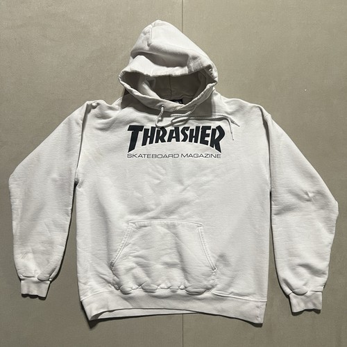 Thrasher Hoodie Sweatshirt White w/ Black Logo Mens Med Y2K - Photo 2/16