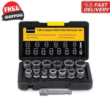 14PCS Easy Out Bolt Extractor Kit | Impact Socket Set for Stripped, Rounded.