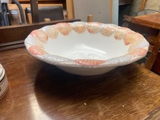 Vintage Large White Ceramic Round Serving Dish with Orange Peach Shell Edge
