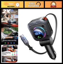 72W Bluetooth FM Transmitter Car Adapter USB C Charger, Hands-Free, 180 Rotat