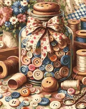 Button Jar Paint by Number Kit for Adults - Stiches Paint by Numbers for Beginne