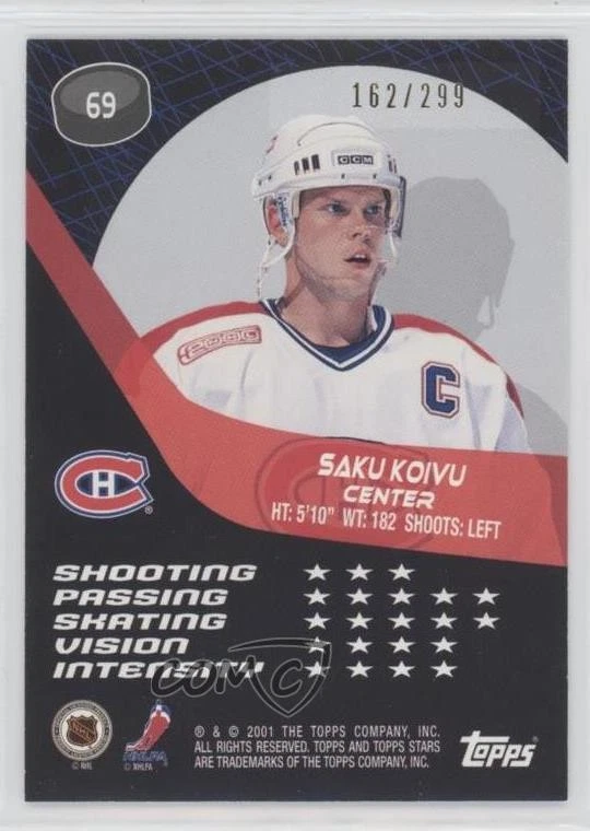 2000-01 Topps Stars Blue /299 Saku Koivu #69 - Image 2 of 2