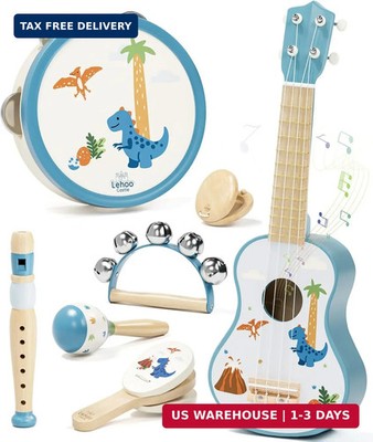 Lehoo Castle Kids Guitar Set, Dinosaur Guitar for Toddlers 1-3, Wooden Montessor
