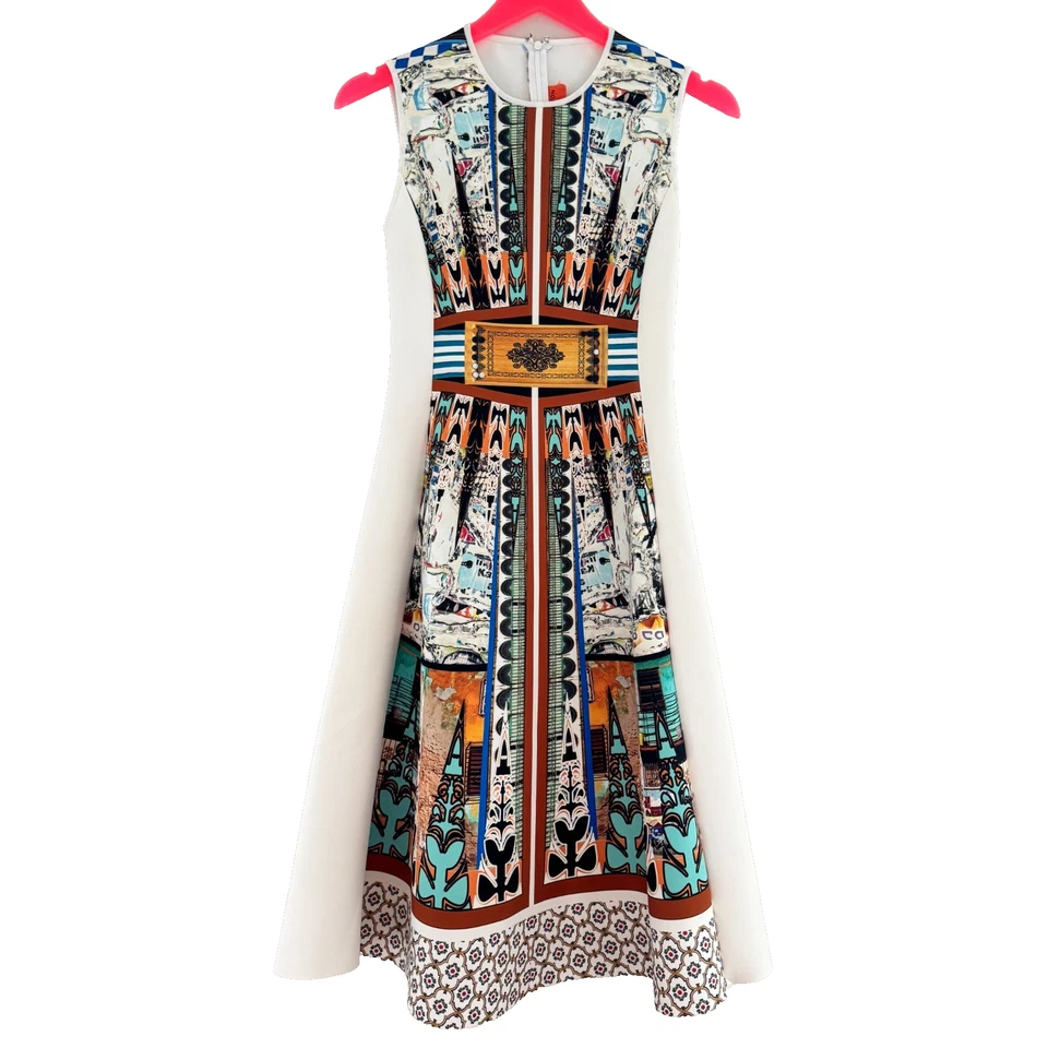 Vestido midi CLOVER CANYON blanco de neopreno con estampado gráfico CUBA línea A Foto 2 de 4