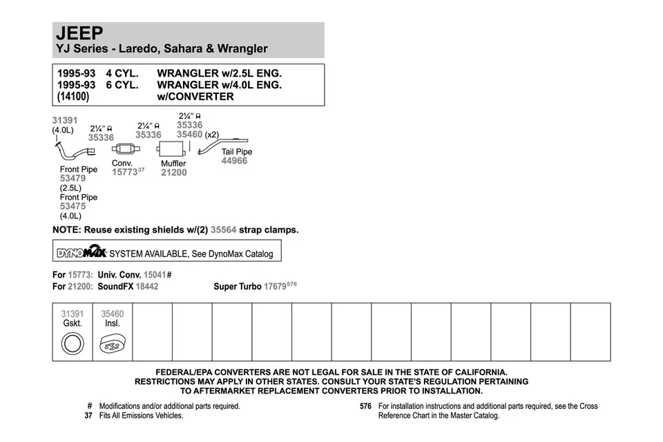 For Jeep Wrangler 1993-1995 Walker 53475 Aluminized Steel Exhaust Front Pipe Foto 2 de 2