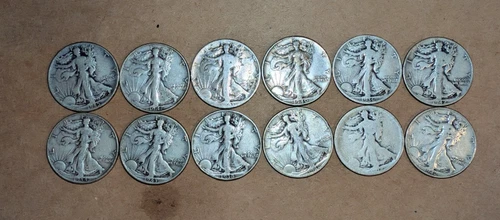 Walking Liberty Half Dollars lot of 12 90% Silver