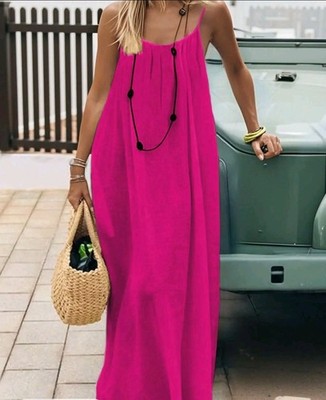 Women s Pink Backless Maxi Dress Spaghetti Strap Low Back Scoop Neck Med 0281