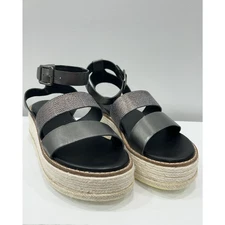 Diba True Day Line 6 Espadrille Black Gunmetal Leather Platform Espadrille NIB