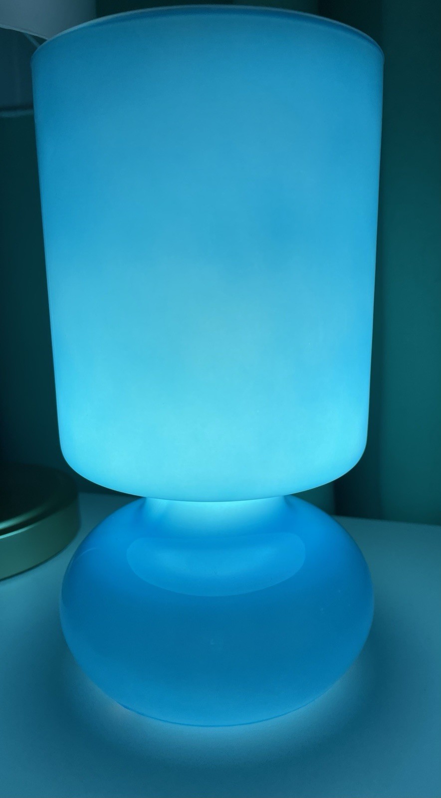 IKEA Lykta Retro Table Lamp Handblown Bright Blue Glass