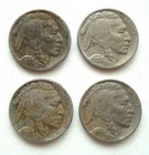 LOT OF 4 Buffalo Head Nickels, 1927-D, 28-P, 29-S, 30-S, circulated