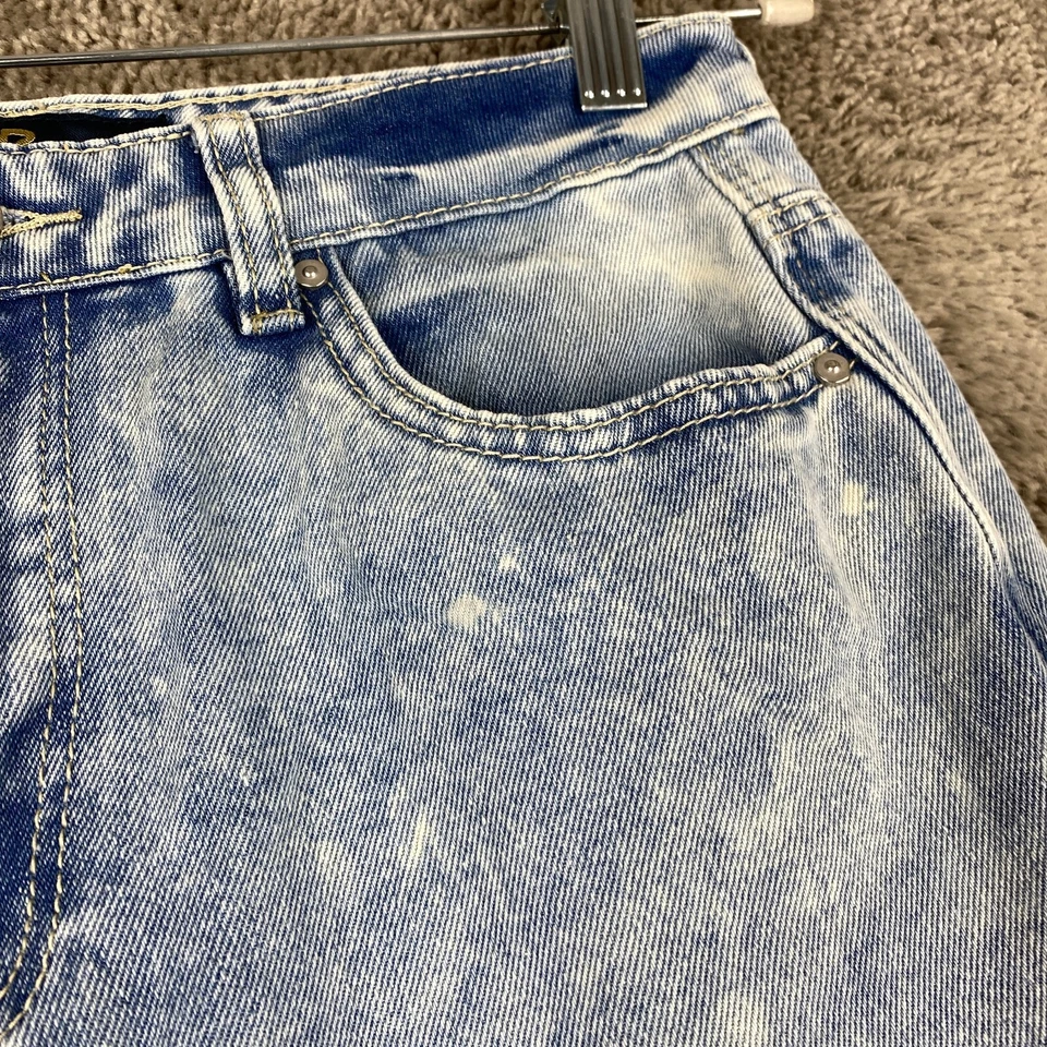 Pantalones de mezclilla para mujer Indigo Rein W28xL30 azul tiro alto dobladillo deshilachado lavado ácido Foto 4 de 4