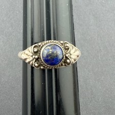 Vintage 925 Sterling Silver Lapis Lazuli Cabochon Ring Ornate Floral Size 6.75