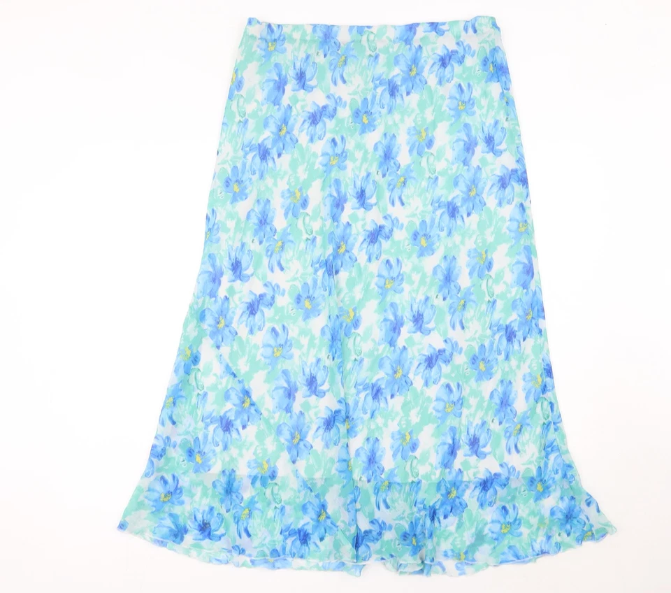 Autonomy Womens Blue Floral Midi A-Line Skirt Size 16 - Image 3 of 4