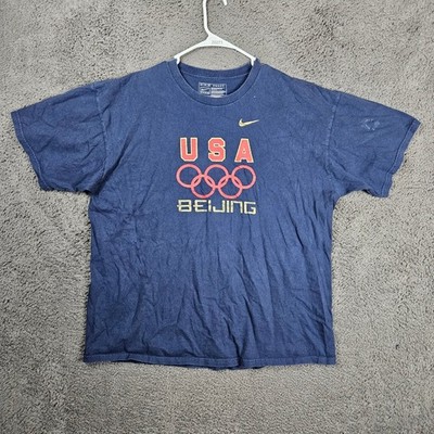Nike Team USA Beijing 2008 Olympics Graphic T-Shirt Mens XL Navy Blue Cotton