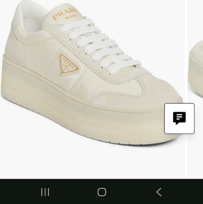 PRADA Flatform Downtown Logo Platform Sneaker Ivory Nylon Suede Lace Up